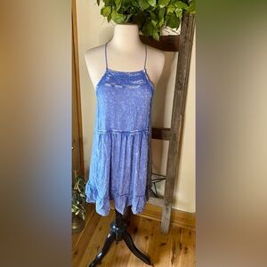 💥Altar’d State Dusty Blue Spaghetti Strap Lattice Trim Dress💥